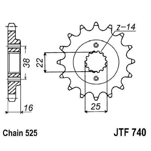 ŘETĚZOVÉ KOLEČKO JT JTF 740-14 14 ZUBŮ, 525 - ŘETĚZOVÁ KOLEČKA - NA MOTORKU