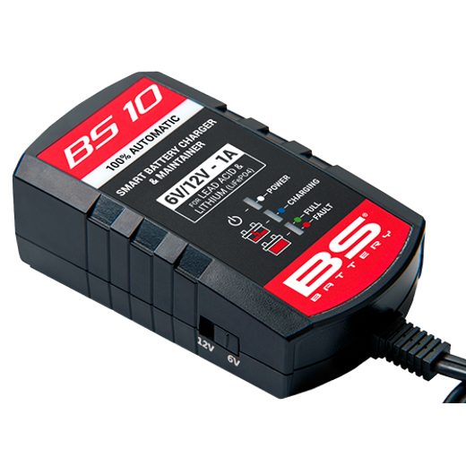 NABÍJEČKA BATERIÍ BS-BATTERY AUTOMATIC BS10 (VHODNÉ TAKÉ PRO LITHIOVÉ BATERIE) 6/12V 1000MA - MOTO NABÍJEČKY - NA MOTORKU
