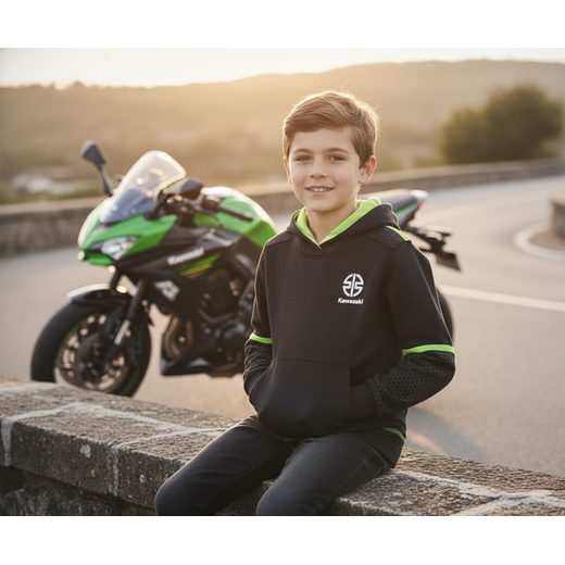 DĚTSKÁ SPORTOVNÍ MIKINA KAWASAKI S KAPUCÍ 2023 - MIKINY - NA MOTORKÁŘE