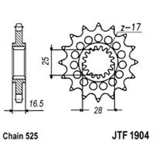 ŘETĚZOVÉ KOLEČKO JT JTF 1904-17RB 17 ZUBŮ, 525 POGUMOVANÉ - ŘETĚZOVÁ KOLEČKA - NA MOTORKU