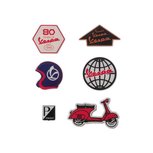 VESPA 80TH SADA NÁŠIVEK GLOBO - FABER - DÁRKY PRO FANOUŠKY VESPA - NA MOTORKÁŘE
