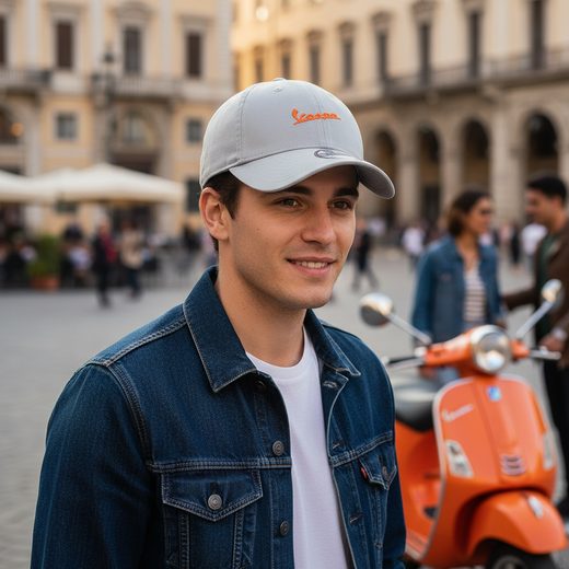 KŠILTOVKA VESPA NE 9FORTY MY25 - SVĚTLE ŠEDÁ/ORANŽOVÁ - ČEPICE A KŠILTOVKY - NA MOTORKÁŘE