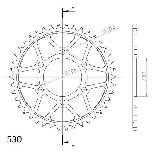 ŘETĚZOVÁ ROZETA SUPERSPROX RFE-488:42-BLK ČERNÝ 42 ZUBŮ, 530 - OCELOVÉ - NA MOTORKU