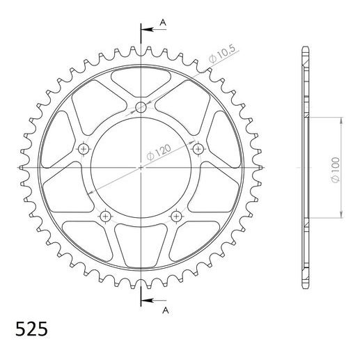 ŘETĚZOVÁ ROZETA SUPERSPROX RFE-702:46-BLK ČERNÝ 46 ZUBŮ, 525 - OCELOVÉ - NA MOTORKU