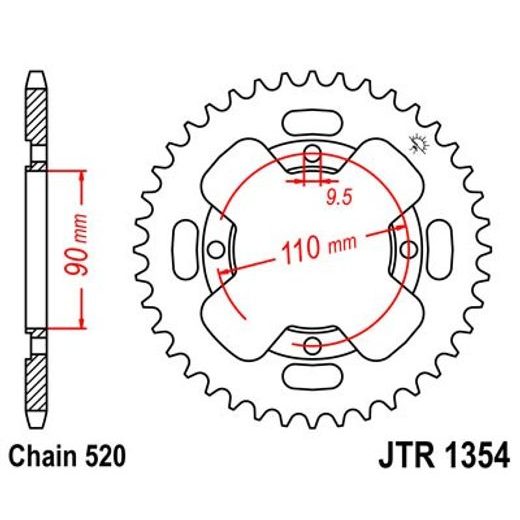 ŘETĚZOVÁ ROZETA JT JTR 1354-38 38 ZUBŮ, 520 - OCELOVÉ - NA MOTORKU