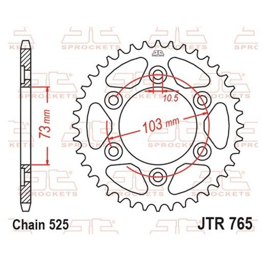 ŘETĚZOVÁ ROZETA JT JTR 765-43 43 ZUBŮ, 525 - OCELOVÉ - NA MOTORKU