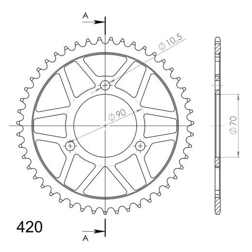ŘETĚZOVÁ ROZETA SUPERSPROX RFE-239:47-BLK ČERNÝ 47 ZUBŮ, 420 - OCELOVÉ - NA MOTORKU