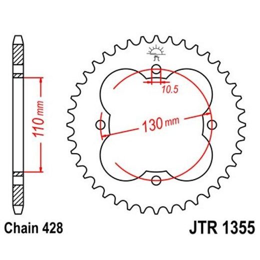 ŘETĚZOVÁ ROZETA JT JTR 1355-48 48 ZUBŮ, 428 - OCELOVÉ - NA MOTORKU