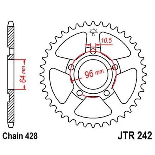 ŘETĚZOVÁ ROZETA JT JTR 242-50 50 ZUBŮ, 428 - OCELOVÉ - NA MOTORKU