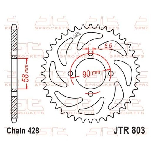 ŘETĚZOVÁ ROZETA JT JTR 803-45 45 ZUBŮ, 428 - OCELOVÉ - NA MOTORKU
