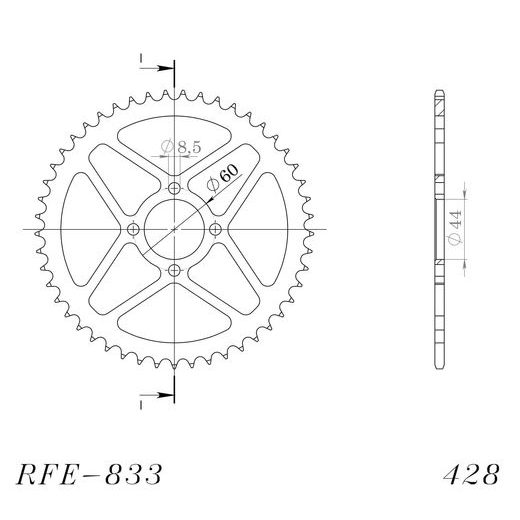 ŘETĚZOVÁ ROZETA SUPERSPROX RFE-833:49-BLK ČERNÝ 49 ZUBŮ, 428 - OCELOVÉ - NA MOTORKU