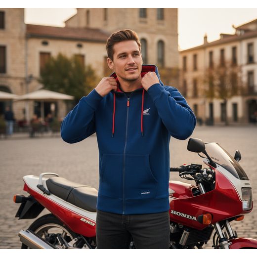 HONDA MIKINA S KAPUCOU BLUE - MODRÁ 2025 - TRIČKA - NA MOTORKÁŘE