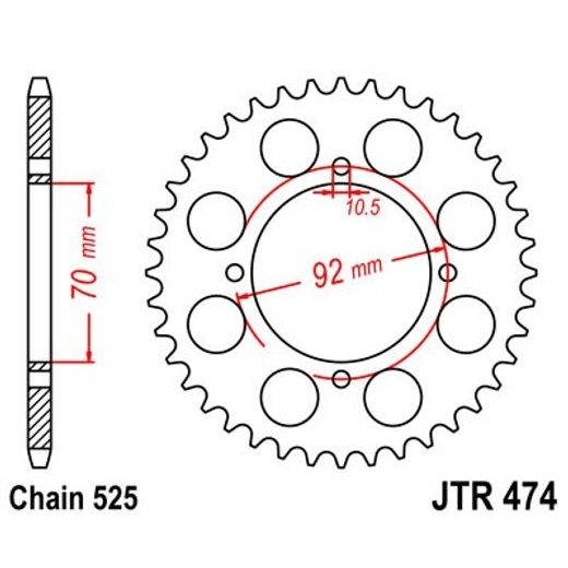 ŘETĚZOVÁ ROZETA JT JTR 474-48 48 ZUBŮ, 525 - OCELOVÉ - NA MOTORKU