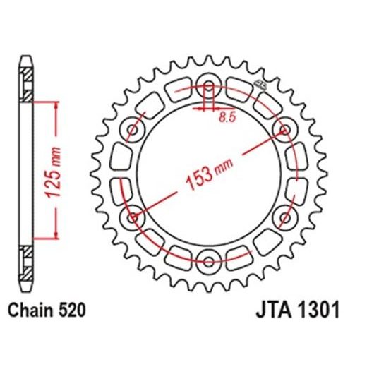 HLINÍKOVÁ ŘETĚZOVÁ ROZETA JT JTA 1301-40BLK 40)T, NT((520 ČERNÁ - ROZETY - NA MOTORKU