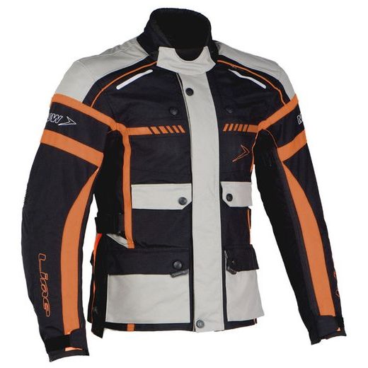 CESTOVNÍ TEXTILNÍ TŘÍVRSTVÁ BUNDA MBW CHALLENGER JACKET  - ČERNO-ŠEDO-ORANŽOVÁ