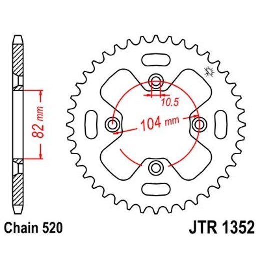 ŘETĚZOVÁ ROZETA JT JTR 1352-40 40 ZUBŮ, 520 - OCELOVÉ - NA MOTORKU