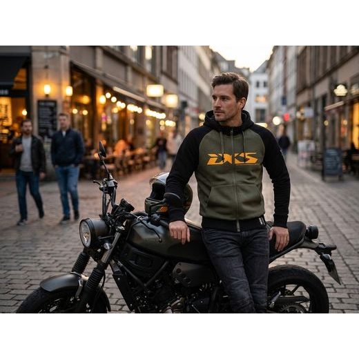 MOTO MIKINA IXS RAPID 1.0 AIRBAG READY – OLIVOVÁ/ORANŽOVÁ S ARAMIDOVÝM VYZTUŽENÍM - MIKINY - NA MOTORKÁŘE