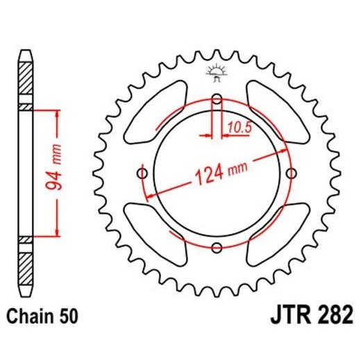 ŘETĚZOVÁ ROZETA JT JTR 282-37 37 ZUBŮ, 530 - OCELOVÉ - NA MOTORKU