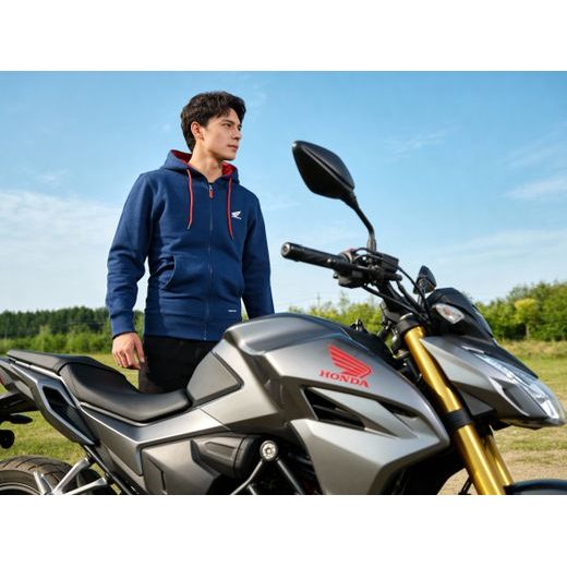 HONDA MIKINA S KAPUCOU BLUE - MODRÁ 2025 - TRIČKA - NA MOTORKÁŘE