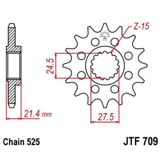 ŘETĚZOVÉ KOLEČKO JT JTF 709-15 15 ZUBŮ, 525 - ŘETĚZOVÁ KOLEČKA - NA MOTORKU