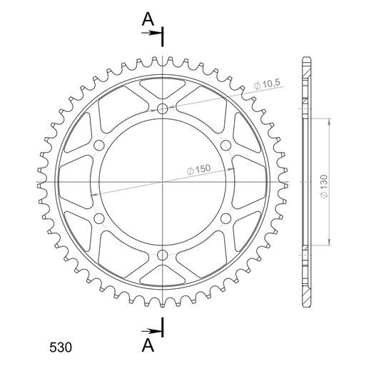 ŘETĚZOVÁ ROZETA SUPERSPROX RFE-859:49-BLK ČERNÝ 49 ZUBŮ, 530 - OCELOVÉ - NA MOTORKU