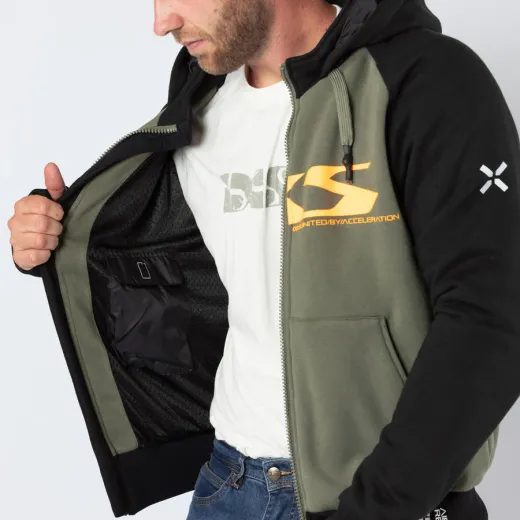 MOTO MIKINA IXS RAPID 1.0 AIRBAG READY – OLIVOVÁ/ORANŽOVÁ S ARAMIDOVÝM VYZTUŽENÍM - MIKINY - NA MOTORKÁŘE