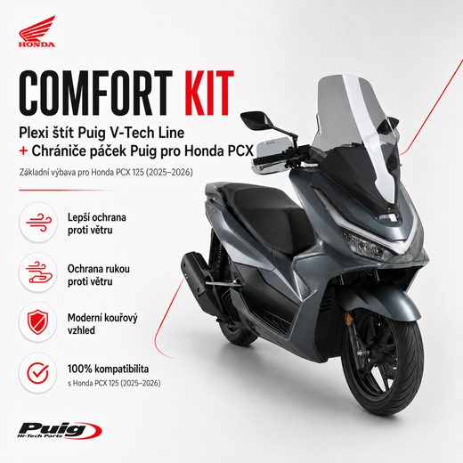 COMFORT KIT: PLEXI ŠTÍT PUIG V-TECH LINE + CHRÁNIČE PÁČEK PUIG PRO HONDA PCX 125 (2025 - 2026) - PLEXI ŠTÍTY - NA MOTORKU