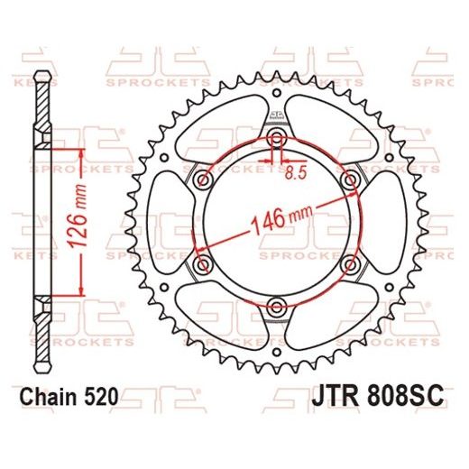 ŘETĚZOVÁ ROZETA JT JTR 808-47SC 47 ZUBŮ, 520 SAMOČISTÍCÍ, NÍZKÁ HMOTNOST - ROZETY - NA MOTORKU