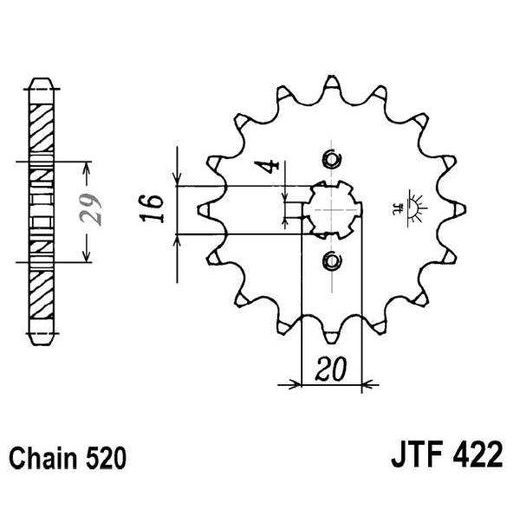 ŘETĚZOVÉ KOLEČKO JT JTF 422-12 12 ZUBŮ, 520 - ŘETĚZOVÁ KOLEČKA - NA MOTORKU