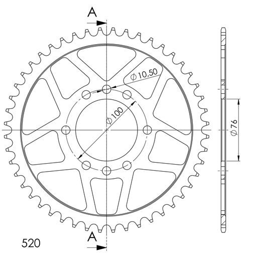 ŘETĚZOVÁ ROZETA SUPERSPROX RFE-1825:48-BLK ČERNÝ 48 ZUBŮ, 520 - OCELOVÉ - NA MOTORKU