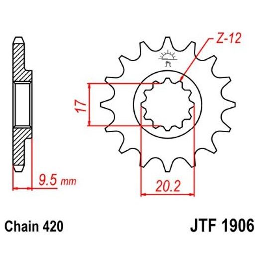 ŘETĚZOVÉ KOLEČKO JT JTF 1906-13 13 ZUBŮ, 420 - ŘETĚZOVÁ KOLEČKA - NA MOTORKU