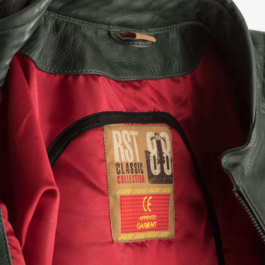 KOŽENÁ RETRO BUNDA NA MOTORKU RST IOM TT HILLBERRY CE / JKT 2232 - ZELENÁ - KOŽENÉ BUNDY - NA MOTORKÁŘE