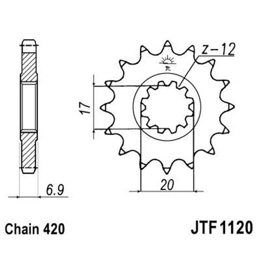 ŘETĚZOVÉ KOLEČKO JT JTF 1120-14 14 ZUBŮ, 420 - ŘETĚZOVÁ KOLEČKA - NA MOTORKU