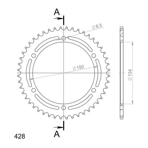ŘETĚZOVÁ ROZETA SUPERSPROX RFE-463:48-BLK ČERNÝ 48 ZUBŮ, 428 - OCELOVÉ - NA MOTORKU