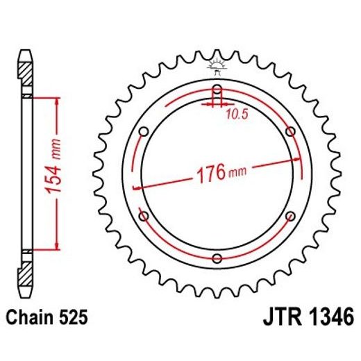ŘETĚZOVÁ ROZETA JT JTR 1346-43 43 ZUBŮ, 525 - OCELOVÉ - NA MOTORKU