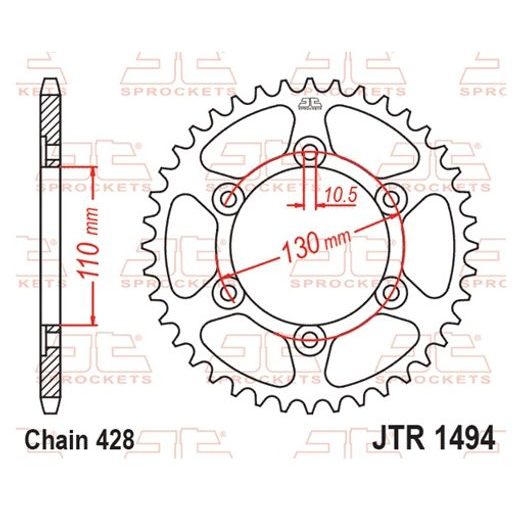 ŘETĚZOVÁ ROZETA JT JTR 1494-56 56 ZUBŮ, 428 - ROZETY - NA MOTORKU