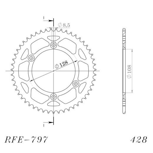 ŘETĚZOVÁ ROZETA SUPERSPROX RFE-797:51-BLK ČERNÝ 51 ZUBŮ, 428 - OCELOVÉ - NA MOTORKU