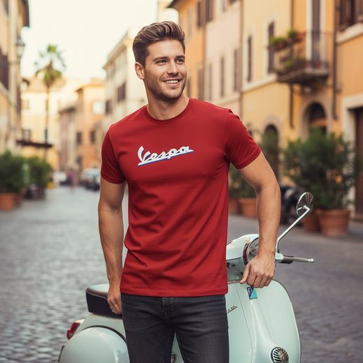 PÁNSKÉ TRIČKO VESPA GRAPHIC - ČERVENÁ - TRIČKA - NA MOTORKÁŘE