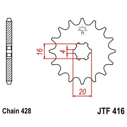 JT ŘETĚZOVÉ KOLEČKO JTF 416-14 14 ZUBŮ, 428