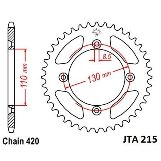 JT HLINÍKOVÁ ŘETĚZOVÁ ROZETA JTA 215-50 50 ZUBŮ, 420