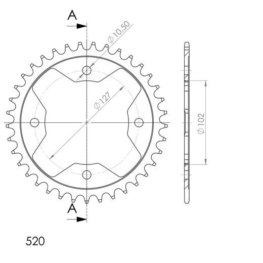 ŘETĚZOVÁ ROZETA SUPERSPROX RFE-1480:37-BLK ČERNÝ 37 ZUBŮ, 520 - OCELOVÉ - NA MOTORKU