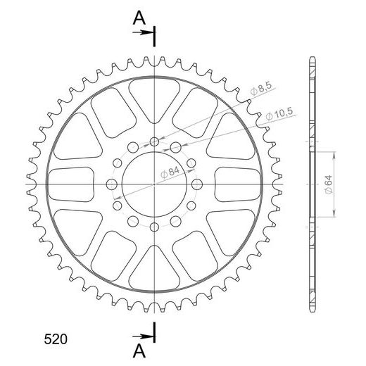 ŘETĚZOVÁ ROZETA SUPERSPROX RFE-811:48-BLK ČERNÝ 48 ZUBŮ, 520 - OCELOVÉ - NA MOTORKU