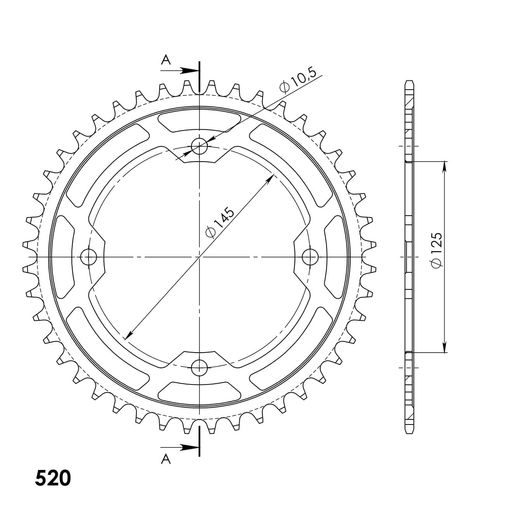 ŘETĚZOVÁ ROZETA SUPERSPROX RFE-1857:45-BLK ČERNÝ 45 ZUBŮ, 520 - OCELOVÉ - NA MOTORKU