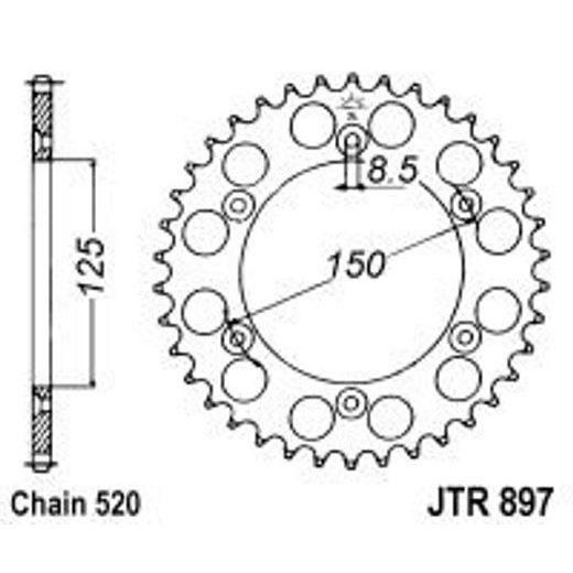 ŘETĚZOVÁ ROZETA JT JTR 897-40ZBK 40 ZUBŮ, 520 ČERNÝ ZINEK - OCELOVÉ - NA MOTORKU