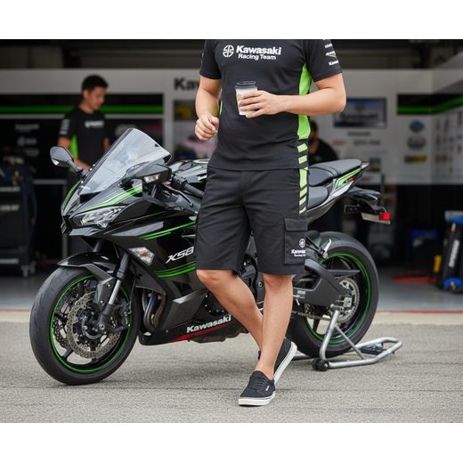 PÁNSKÉ KRAŤASY KAWASAKI RACING TEAM WSBK - ČERNÁ - KALHOTY - NA MOTORKÁŘE