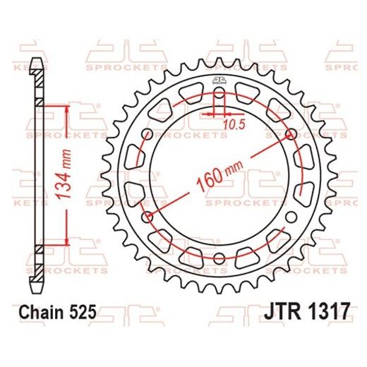 ŘETĚZOVÁ ROZETA JT JTR 1317-40 40 ZUBŮ, 525 - ROZETY - NA MOTORKU