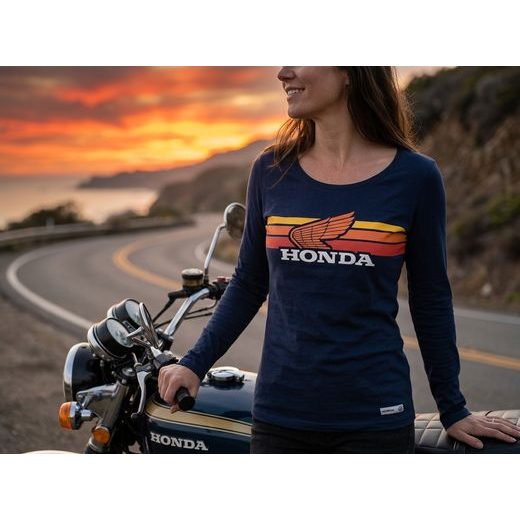 HONDA DÁMSKÉ TRIČKO SUNSET - MODRÁ 2026 - DÁRKY PRO FANOUŠKY HONDA - NA MOTORKÁŘE