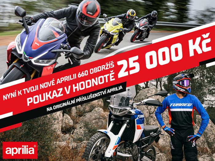 25 000 Kč na příslušenství k tvoji nové Aprilii 660 už jen do konce září!