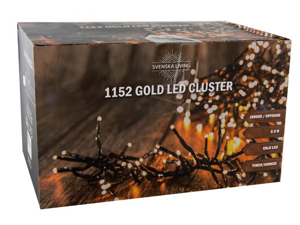 SVENSKA LIVING ŘETĚZ SVĚTELNÝ CHOMÁČ 1152 ZLATÉ LED ČASOVAČ 1,5M_hamashop