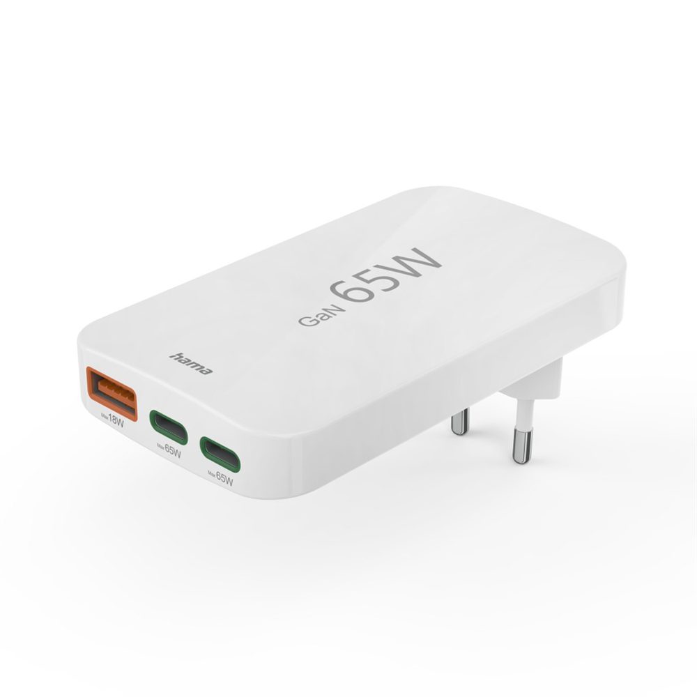 Levně Hama rychlá USB nabíječka GaN 2x USB-C + USB-A, PD/QC 65 W, plochá, skládací